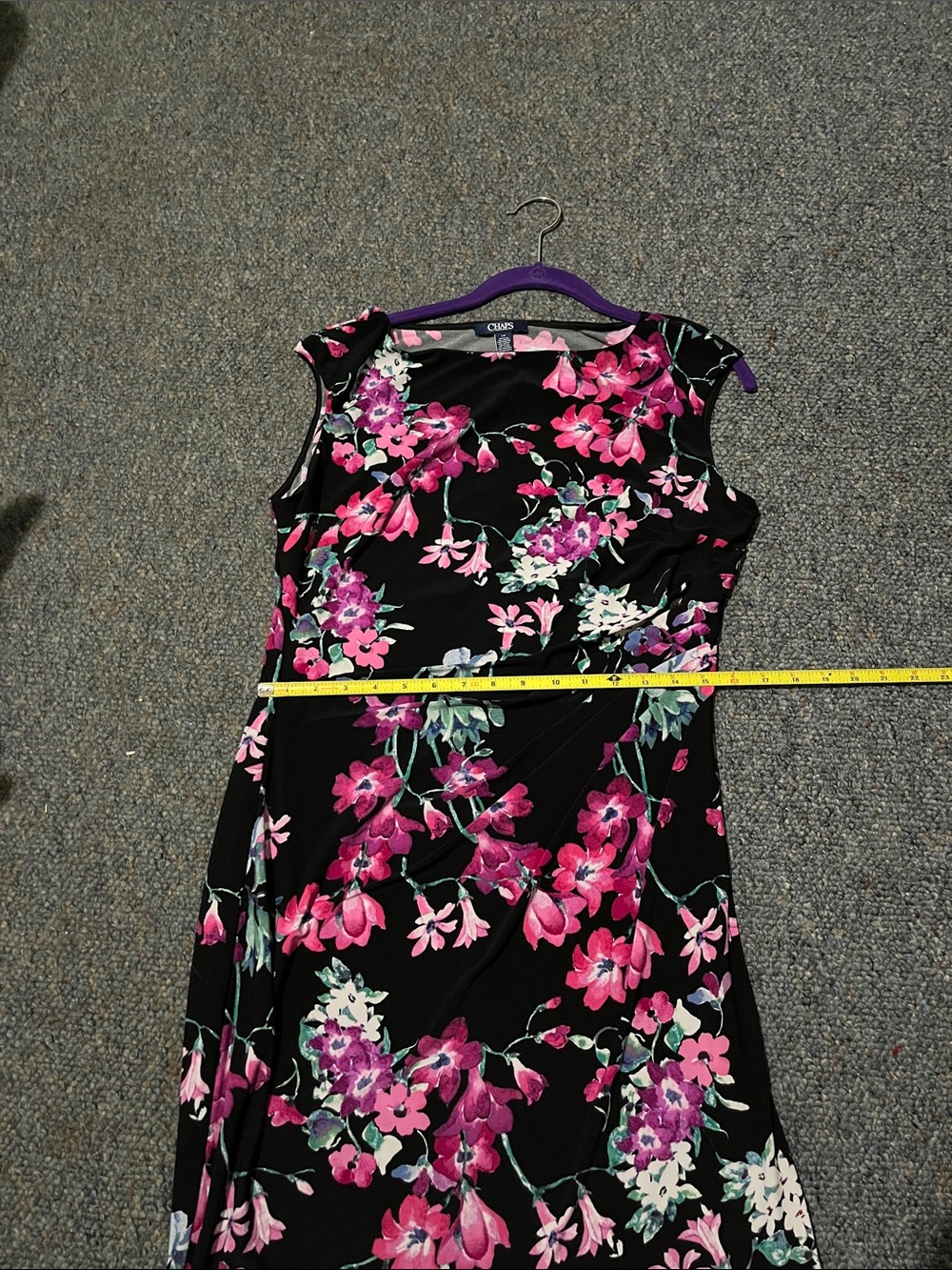 Chaps Black Midi Dress with Pink Floral Print - Picture 9 of 10
